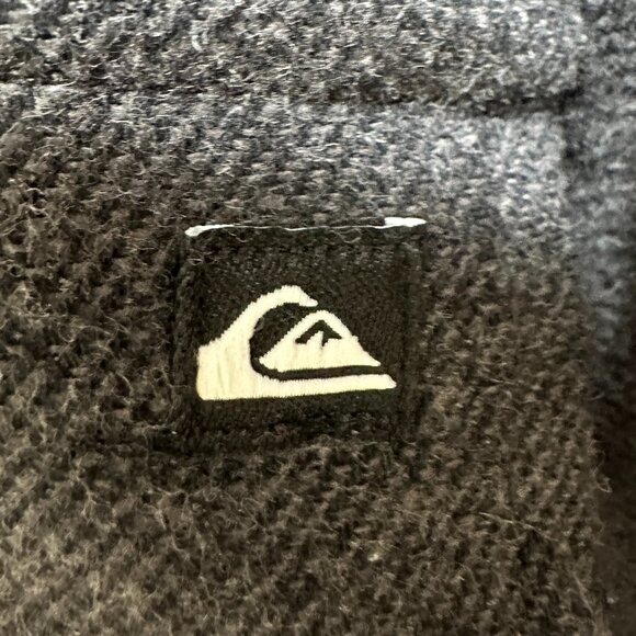 Quiksilver Men's Hooded Buttoned Flannel Shirt Size XXL Black Plaid Y2K (NEW) - Picture 5 of 13